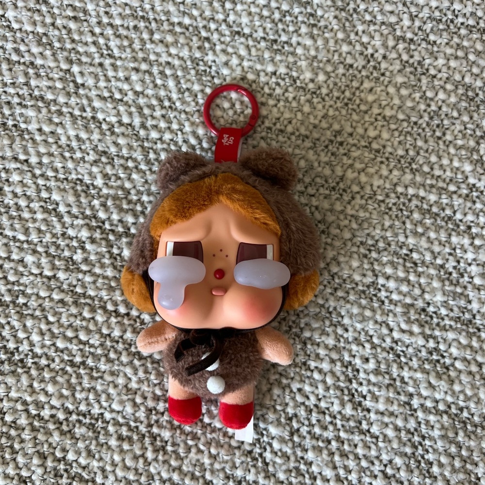Crybaby Cute Brown Plush Keychain with Red Accents